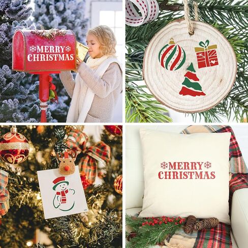 4 Pieces Merry Christmas Stencil Reusable Stencils for Painting Christmas Decoration Painting Template for Furniture, Wall, Window, Fabric, Wood，4 Different Sizes (Merry Christmas) in Kuwait