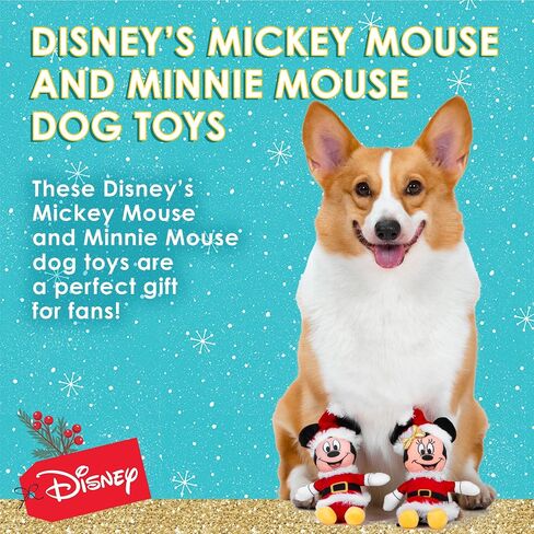 Disney 2pc Holiday Bobo Style Plush Mickey Mouse & Minnie Mouse Squeaker Toy for Dogs, 6 Inch | Mickey Mouse Plush Dog Toy | Holiday Toys for Dogs in Saudi Arabia