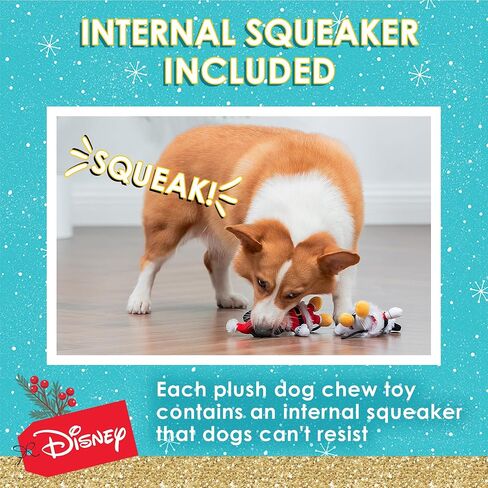 Disney 2pc Holiday Bobo Style Plush Mickey Mouse & Minnie Mouse Squeaker Toy for Dogs, 6 Inch | Mickey Mouse Plush Dog Toy | Holiday Toys for Dogs in Saudi Arabia