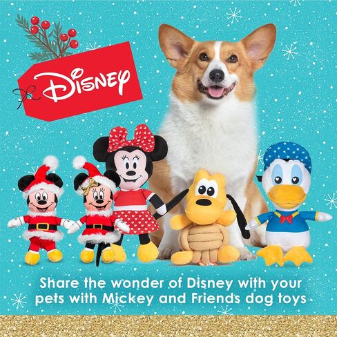 Disney 2pc Holiday Bobo Style Plush Mickey Mouse & Minnie Mouse Squeaker Toy for Dogs, 6 Inch | Mickey Mouse Plush Dog Toy | Holiday Toys for Dogs in Saudi Arabia