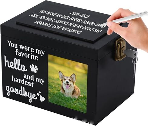 Longzhuo Dog Urns for Ashes، جرار الحيوانات الأليفة للكلاب، مع سبورة قابلة للكتابة، مفتاحين، إطار صورة، 7.9 × 5.5 × 6 بوصة هدايا تذكارية خشبية كبيرة لفقدان الحيوانات الأليفة، أسود in Saudi Arabia
