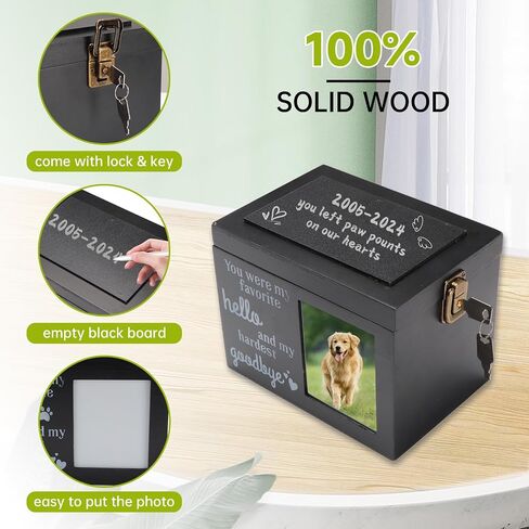Longzhuo Dog Urns for Ashes، جرار الحيوانات الأليفة للكلاب، مع سبورة قابلة للكتابة، مفتاحين، إطار صورة، 7.9 × 5.5 × 6 بوصة هدايا تذكارية خشبية كبيرة لفقدان الحيوانات الأليفة، أسود in Saudi Arabia