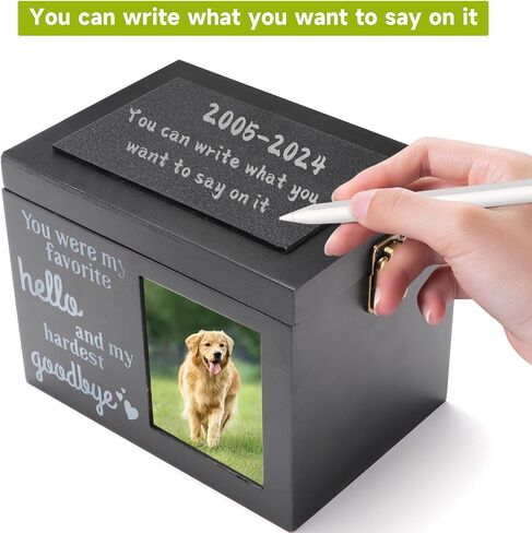 Longzhuo Dog Urns for Ashes، جرار الحيوانات الأليفة للكلاب، مع سبورة قابلة للكتابة، مفتاحين، إطار صورة، 7.9 × 5.5 × 6 بوصة هدايا تذكارية خشبية كبيرة لفقدان الحيوانات الأليفة، أسود in Saudi Arabia