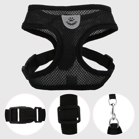 Pet Dog Vest Harnesses Puppy Cotton Polyester Adjustable Dog Mesh Harness Travel Chest Strap Vest Reflective (Black, L) in Saudi Arabia