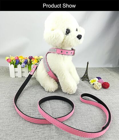 Fashion Dogs Harness with Diamantes and Lead Cute Girl Bling Small Dog Harness with Leash for Dogs - Pink - S in Kuwait