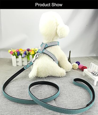 سرج فاشون للكلاب مع الماس والرصاص، سرج للكلاب الصغيرة اللطيفة مع مقود للكلاب - وردي - S in Kuwait