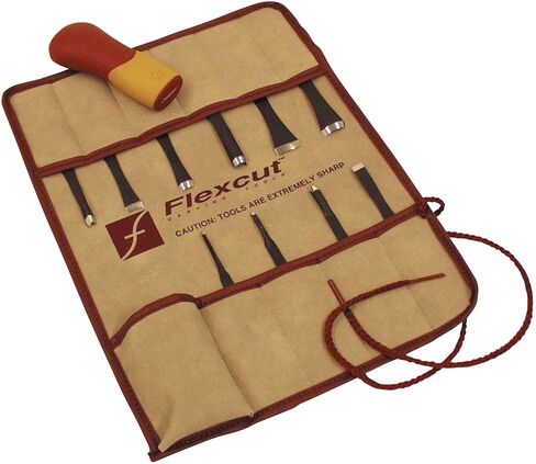 FLEXCUT Wood Carving Tools | 11 Piece Craft Carver Set | Includes 10 1095 High Carbon Steel Blades and Interchangeable Ergonomic ABS Handle | SK107 | Made in the U.S.A. in Kuwait