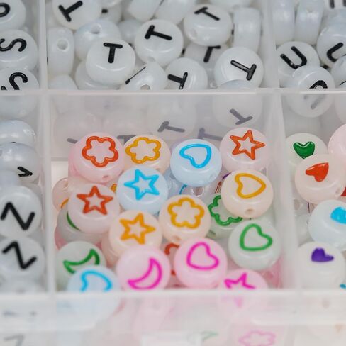 1450 قطعة من خرز الحروف WangLaap، مجموعة خرز حروف مستديرة من الأكريليك مقاس 4 × 7 مم، خرز الحروف الأبجدية من الألف إلى الياء والخرز النجمي الأسود على شكل قلب أحمر للأساور والقلائد صناعة المجوهرات بنفسك (أبيض) in Kuwait