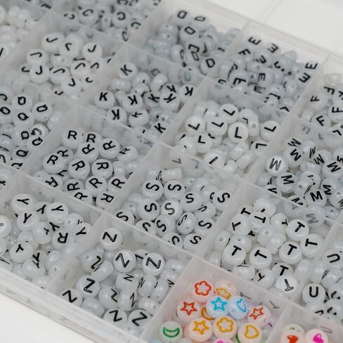 1450 قطعة من خرز الحروف WangLaap، مجموعة خرز حروف مستديرة من الأكريليك مقاس 4 × 7 مم، خرز الحروف الأبجدية من الألف إلى الياء والخرز النجمي الأسود على شكل قلب أحمر للأساور والقلائد صناعة المجوهرات بنفسك (أبيض) in Kuwait