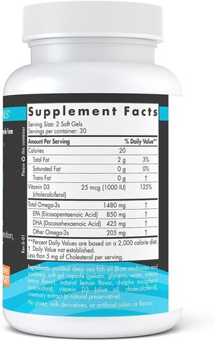 Nordic Naturals Ultimate Omega-D3 Sport, Lemon - 60 Soft Gels - 1480 mg Omega-3 + 1000 IU Vitamin D3 - NSF Certified - Supports Muscle, Bones, Focus & Endurance - 30 Servings in Saudi Arabia