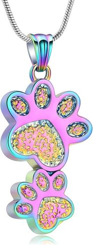 Paw Print Urn Necklace for Ashes Stainless Steel Double Dog paws print Cremation Jewelry for Ashes Urn Necklace Keepsake Jewelry for Pet/Dog's/Cat's Ashes Pendant Memorial Gifts for Man/Women in Saudi Arabia
