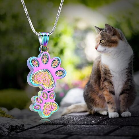 Paw Print Urn Necklace for Ashes Stainless Steel Double Dog paws print Cremation Jewelry for Ashes Urn Necklace Keepsake Jewelry for Pet/Dog's/Cat's Ashes Pendant Memorial Gifts for Man/Women in Saudi Arabia