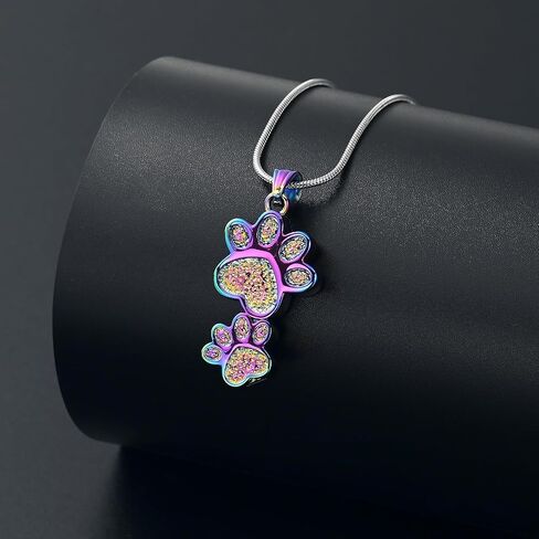 Paw Print Urn Necklace for Ashes Stainless Steel Double Dog paws print Cremation Jewelry for Ashes Urn Necklace Keepsake Jewelry for Pet/Dog's/Cat's Ashes Pendant Memorial Gifts for Man/Women in Saudi Arabia