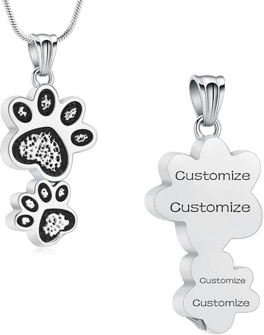 Paw Print Urn Necklace for Ashes Stainless Steel Double Dog paws print Cremation Jewelry for Ashes Urn Necklace Keepsake Jewelry for Pet/Dog's/Cat's Ashes Pendant Memorial Gifts for Man/Women in Saudi Arabia