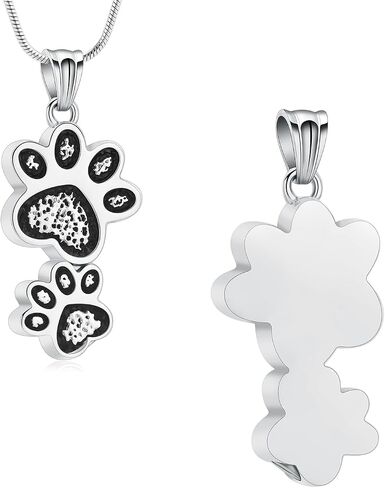 Paw Print Urn Necklace for Ashes Stainless Steel Double Dog paws print Cremation Jewelry for Ashes Urn Necklace Keepsake Jewelry for Pet/Dog's/Cat's Ashes Pendant Memorial Gifts for Man/Women in Saudi Arabia