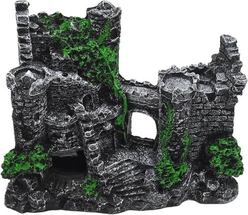 Fish Tank Castle, Aquarium Decoration with Realistic Texture, Resin Aquarium Castle with Caves & Tunnels, for Small Fish in Freshwater/Saltwater Tanks in Kuwait