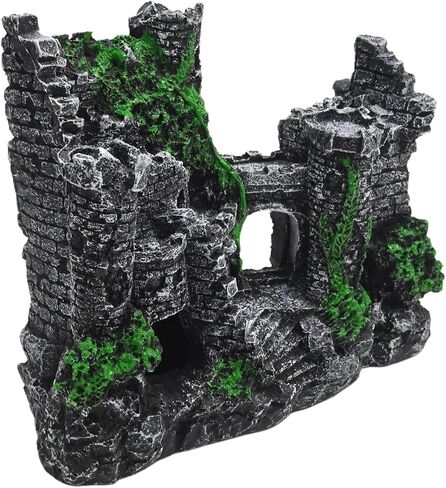 Fish Tank Castle, Aquarium Decoration with Realistic Texture, Resin Aquarium Castle with Caves & Tunnels, for Small Fish in Freshwater/Saltwater Tanks in Kuwait