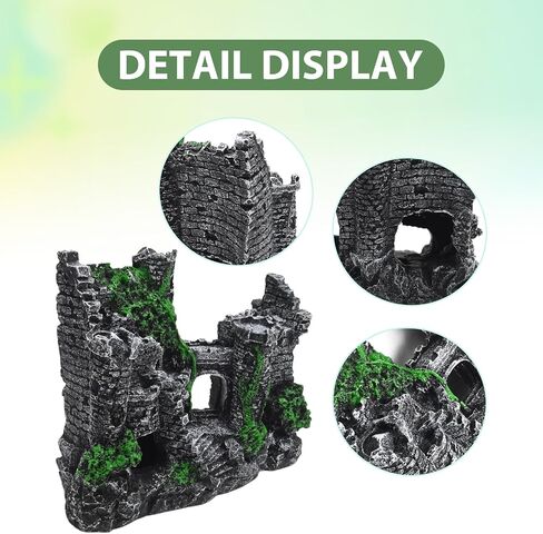 Fish Tank Castle, Aquarium Decoration with Realistic Texture, Resin Aquarium Castle with Caves & Tunnels, for Small Fish in Freshwater/Saltwater Tanks in Kuwait