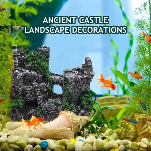 Fish Tank Castle, Aquarium Decoration with Realistic Texture, Resin Aquarium Castle with Caves & Tunnels, for Small Fish in Freshwater/Saltwater Tanks in Kuwait