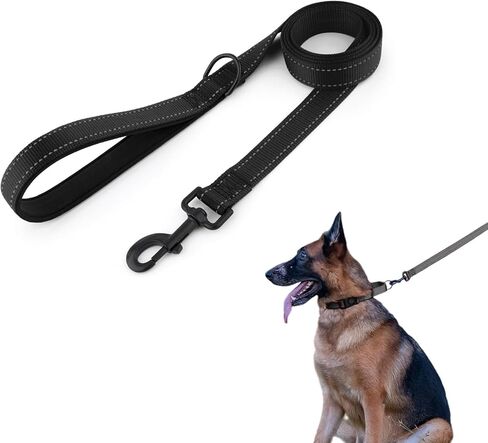 Reflective Nylon Dog Leash for All Breeds - Heavy-Duty Adjustable Lead with Padded Handle, Night Safety for Small/Large Dogs (4ft, Black) in Kuwait