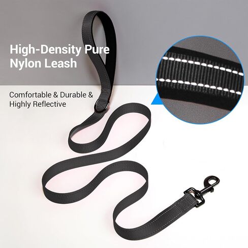 Reflective Nylon Dog Leash for All Breeds - Heavy-Duty Adjustable Lead with Padded Handle, Night Safety for Small/Large Dogs (4ft, Black) in Kuwait
