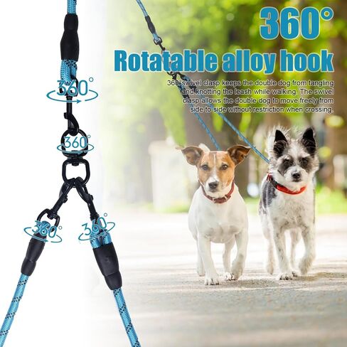 Exceptional 360 Anti-Tangle & No Pull Three Dog Leash - Three Handle & Reflective for Safety & Convenience - Pink, 3 Way for Small & Medium Dogs (Blue 3 Way) in Saudi Arabia