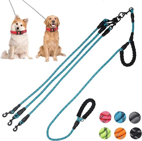 Exceptional 360 Anti-Tangle & No Pull Three Dog Leash - Three Handle & Reflective for Safety & Convenience - Pink, 3 Way for Small & Medium Dogs (Blue 3 Way) in Saudi Arabia