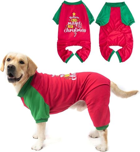EXPAWLORER Christmas Dog Pajamas for Medium Large Dogs,Soft Dog Christmas Outfit Clothes,Xmas Pet Sweater Puppy Winter Jumpsuit Holiday Costume PJS with Cute Pattern in Saudi Arabia