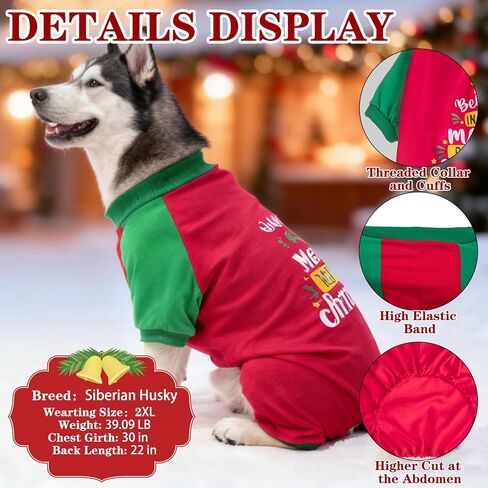 EXPAWLORER Christmas Dog Pajamas for Medium Large Dogs,Soft Dog Christmas Outfit Clothes,Xmas Pet Sweater Puppy Winter Jumpsuit Holiday Costume PJS with Cute Pattern in Saudi Arabia
