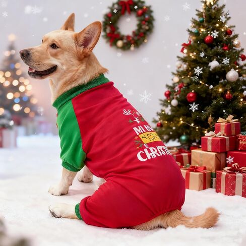 EXPAWLORER Christmas Dog Pajamas for Medium Large Dogs,Soft Dog Christmas Outfit Clothes,Xmas Pet Sweater Puppy Winter Jumpsuit Holiday Costume PJS with Cute Pattern in Saudi Arabia