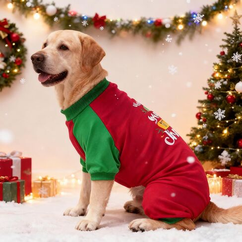 EXPAWLORER Christmas Dog Pajamas for Medium Large Dogs,Soft Dog Christmas Outfit Clothes,Xmas Pet Sweater Puppy Winter Jumpsuit Holiday Costume PJS with Cute Pattern in Saudi Arabia