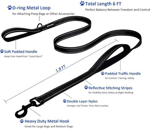 Dog Training Leash, Double Handle Dog Leash 6ft Long,Padded 2 Handle Reflective Training Leash for Small Medium Large Dogs in Saudi Arabia