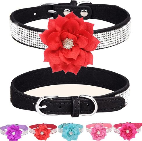 Rhinestone Small Dog Collar with Flower for Girl Female, Pink Dog Collars for Small Dogs, Bling Cat Collar (Pink, S) in Saudi Arabia