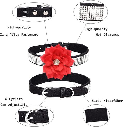 Rhinestone Small Dog Collar with Flower for Girl Female, Pink Dog Collars for Small Dogs, Bling Cat Collar (Pink, S) in Saudi Arabia