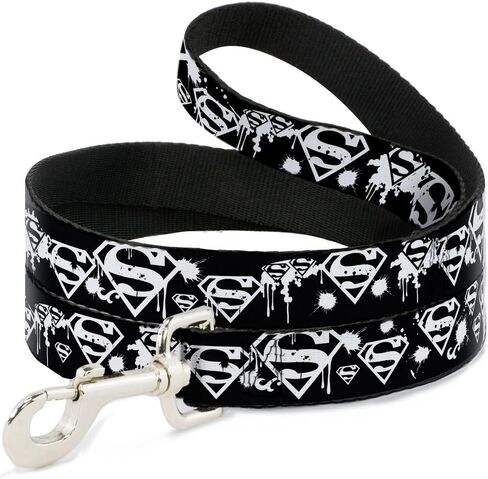 Buckle-Down Dog Leash Superman Shield Splatter Black White 6 Feet Long 1.0 Inch Wide, Multicolor (DL-6FT-WSM007) in Saudi Arabia