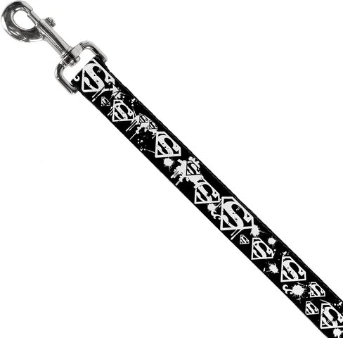 Buckle-Down Dog Leash Superman Shield Splatter Black White 6 Feet Long 1.0 Inch Wide, Multicolor (DL-6FT-WSM007) in Saudi Arabia
