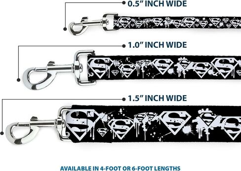 Buckle-Down Dog Leash Superman Shield Splatter Black White 6 Feet Long 1.0 Inch Wide, Multicolor (DL-6FT-WSM007) in Saudi Arabia