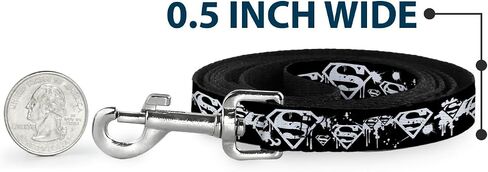 Buckle-Down Dog Leash Superman Shield Splatter Black White 6 Feet Long 1.0 Inch Wide, Multicolor (DL-6FT-WSM007) in Saudi Arabia