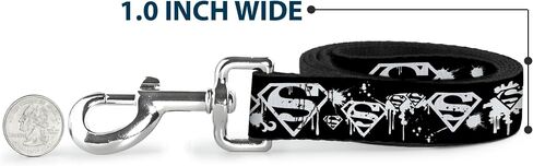 Buckle-Down Dog Leash Superman Shield Splatter Black White 6 Feet Long 1.0 Inch Wide, Multicolor (DL-6FT-WSM007) in Saudi Arabia