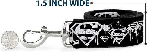 Buckle-Down Dog Leash Superman Shield Splatter Black White 6 Feet Long 1.0 Inch Wide, Multicolor (DL-6FT-WSM007) in Saudi Arabia