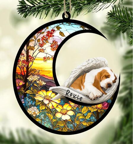 Personalized Dog Memorial Suncatcher, Basset Hound Christmas Ornament, Remembrance Pet Loss, Custom Memorial Gifts for Loss of Dog, Basset Hound Bereavement Gifts Pet Sleep On Haven in Saudi Arabia