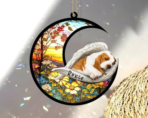 Personalized Dog Memorial Suncatcher, Basset Hound Christmas Ornament, Remembrance Pet Loss, Custom Memorial Gifts for Loss of Dog, Basset Hound Bereavement Gifts Pet Sleep On Haven in Saudi Arabia