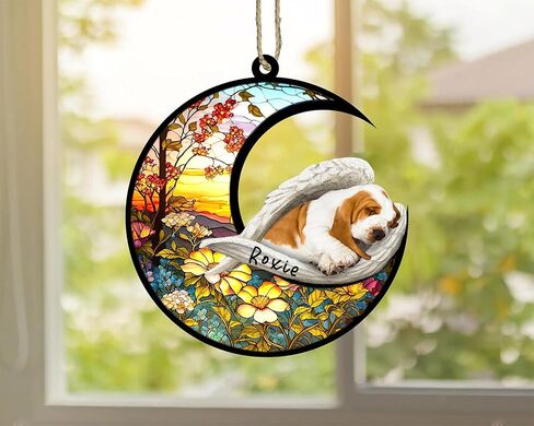 Personalized Dog Memorial Suncatcher, Basset Hound Christmas Ornament, Remembrance Pet Loss, Custom Memorial Gifts for Loss of Dog, Basset Hound Bereavement Gifts Pet Sleep On Haven in Saudi Arabia