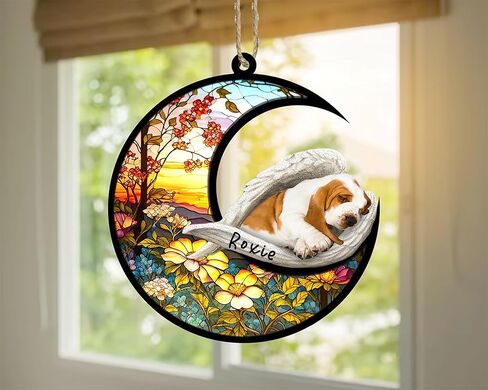 Personalized Dog Memorial Suncatcher, Basset Hound Christmas Ornament, Remembrance Pet Loss, Custom Memorial Gifts for Loss of Dog, Basset Hound Bereavement Gifts Pet Sleep On Haven in Saudi Arabia