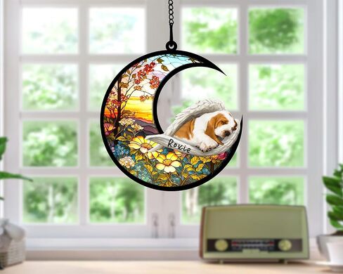 Personalized Dog Memorial Suncatcher, Basset Hound Christmas Ornament, Remembrance Pet Loss, Custom Memorial Gifts for Loss of Dog, Basset Hound Bereavement Gifts Pet Sleep On Haven in Saudi Arabia