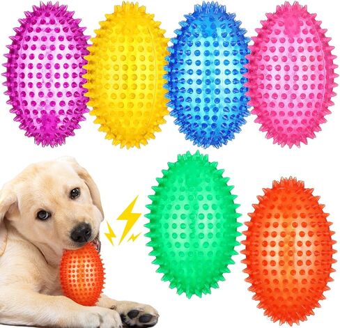 6 Pcs 4.5'' Spiky Squeaker Colorful Football Dog Toys for Medium Large Dogs Toys Heavy Duty Rubber Chew Toy for Aggressive Chewers Spiky Ball Fetch Toy for Training Clean Teeth Outdoor in Saudi Arabia