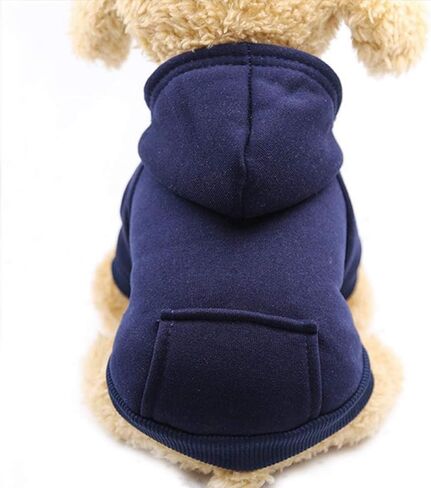 Winter Dog Hoodie Sweatshirts with Pockets Warm Dog Clothes for Small Dogs Chihuahua Coat Clothing Puppy Cat Custume (Navy, Small) (Large) in Saudi Arabia