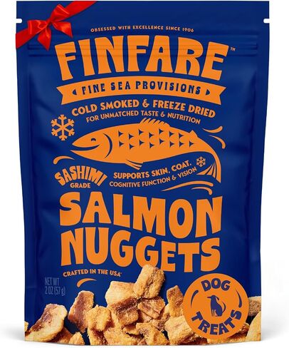 Finfare Freeze Dried Salmon Skin Treats for Dogs, Protein & Omega-3s, Grain Free Salmon Dog Training Treats, Crafted in USA, Bites - 2oz in Saudi Arabia