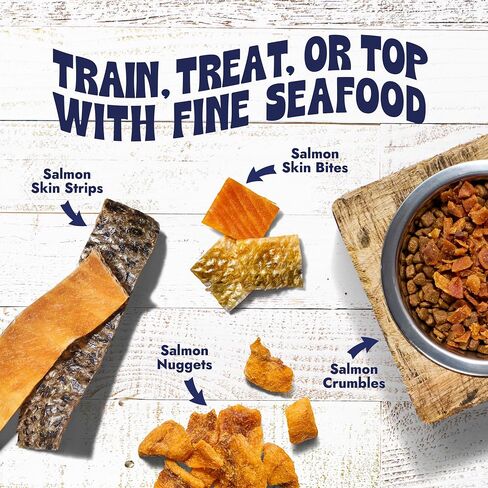 Finfare Freeze Dried Salmon Skin Treats for Dogs, Protein & Omega-3s, Grain Free Salmon Dog Training Treats, Crafted in USA, Bites - 2oz in Saudi Arabia