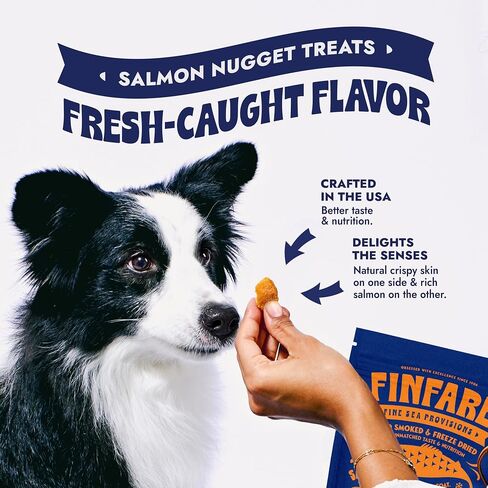Finfare Freeze Dried Salmon Skin Treats for Dogs, Protein & Omega-3s, Grain Free Salmon Dog Training Treats, Crafted in USA, Bites - 2oz in Saudi Arabia